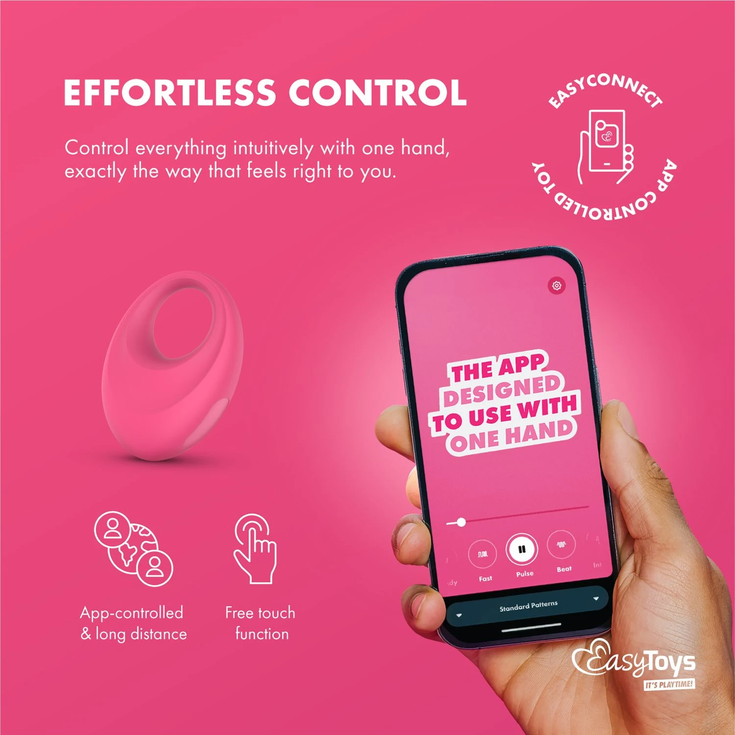 Roze EasyConnect Leo vibrerende cockring met Smartphone App bediening