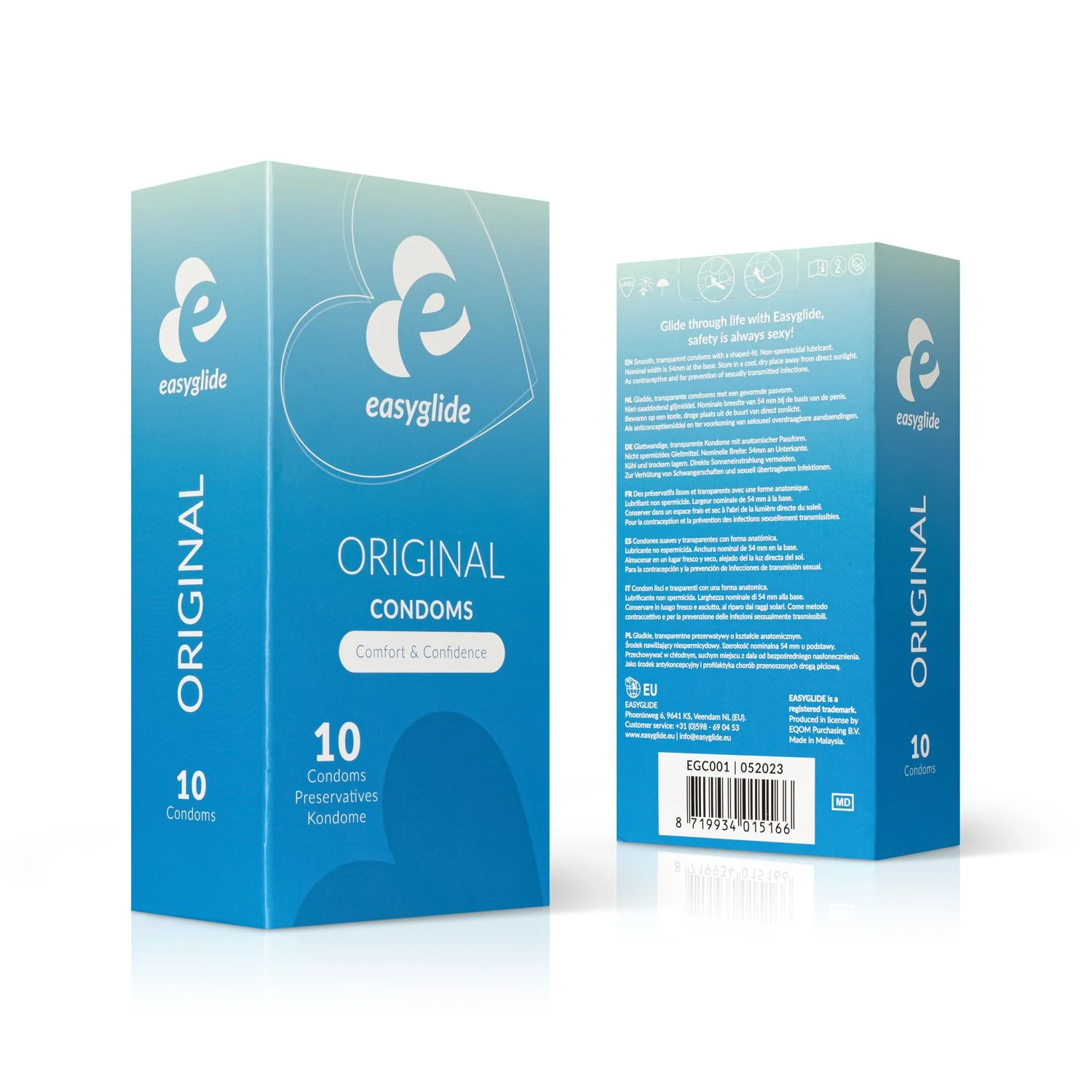 EasyGlide Original condooms van latex, anatomisch gevormd met nominale breedte 54 mm