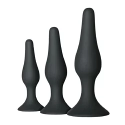 EasyToys anale training kit met 3 zwarte siliconen buttplugs voor beginners