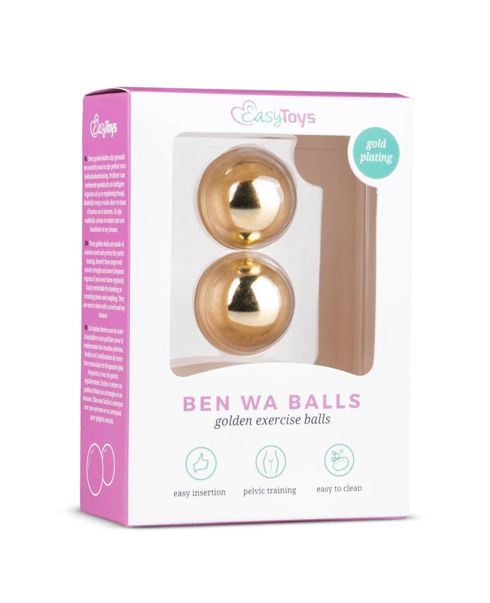 Easytoys Ben Wa Ballen 25 mm in goud, set vagina balletjes van chroomstaal