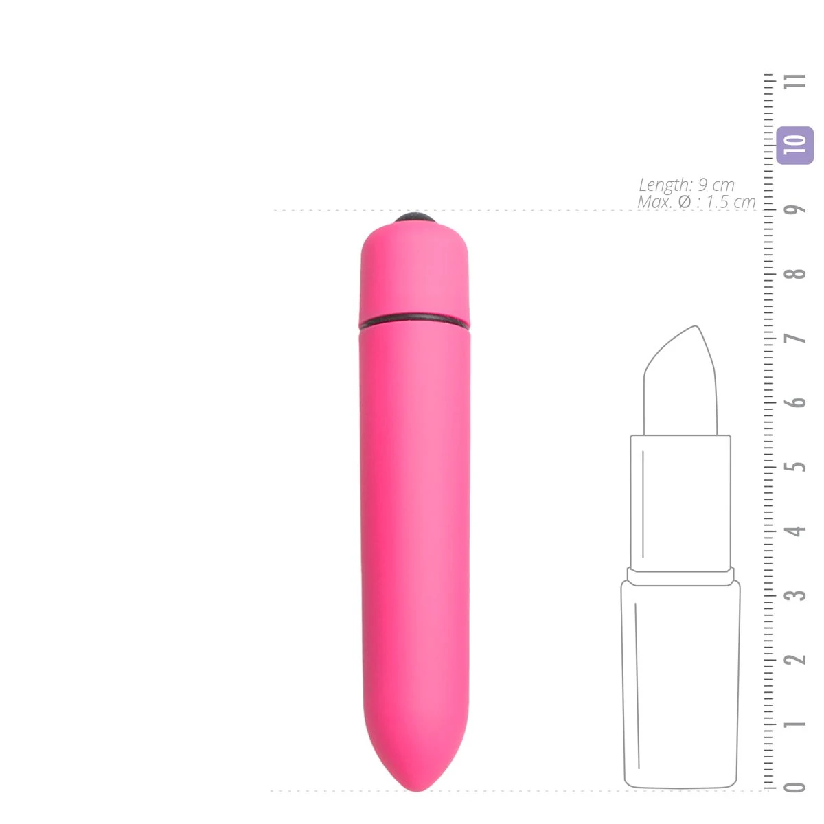 Bullet vibrator roze van ABS, 90 mm lang en 15 mm diameter