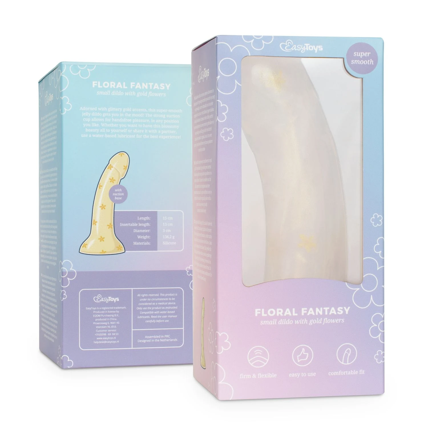Easytoys Dildo Collection Floral Fantasy, goud-witte dildo met zuignap