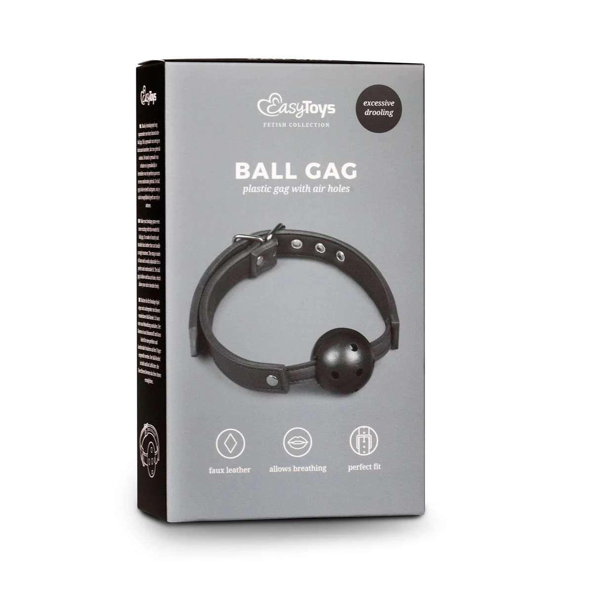 Zwarte ball gag met PVC bal, kunstleren band en luchtgaten