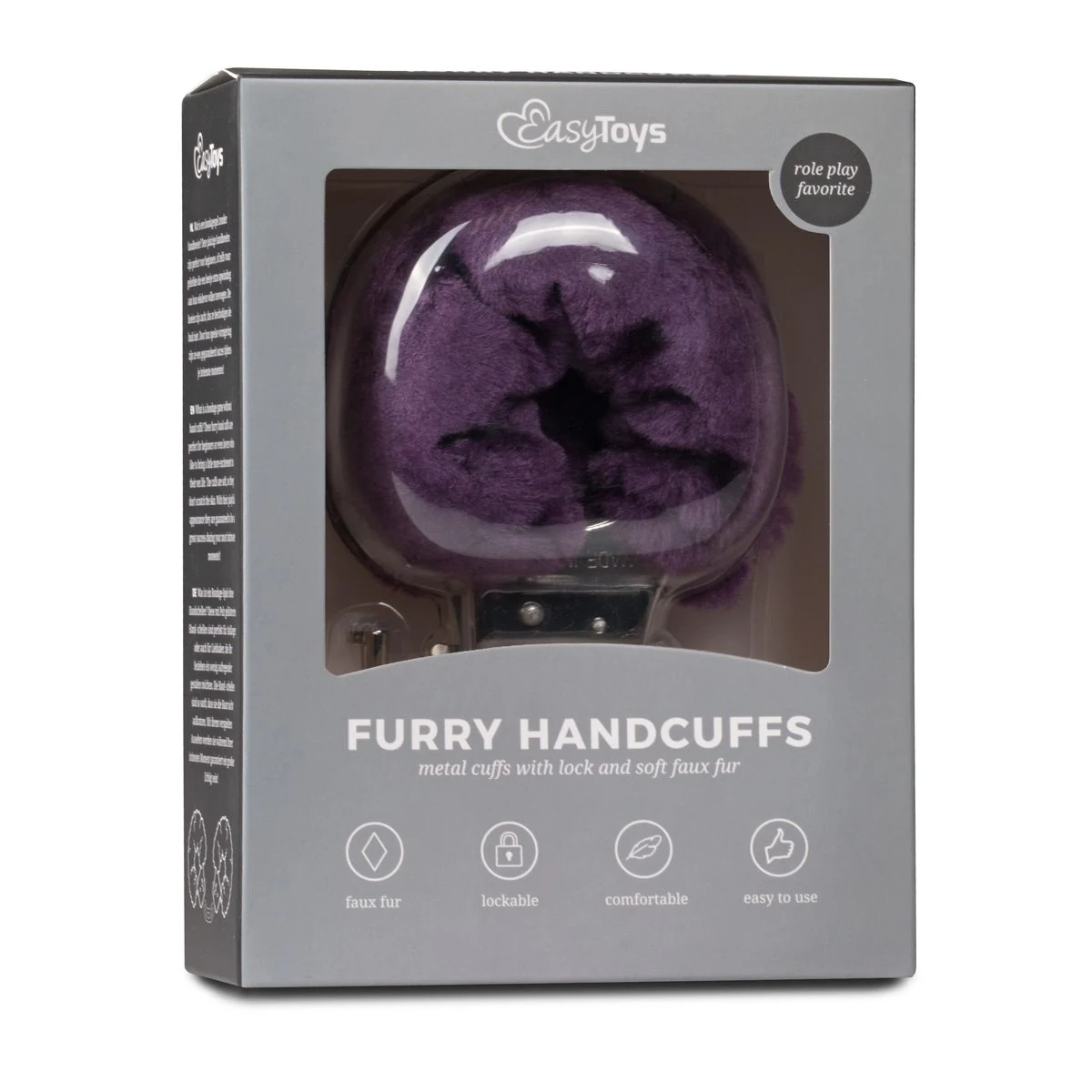Paarse pluche handboeien van Easytoys Fetish Collection met metalen boeien