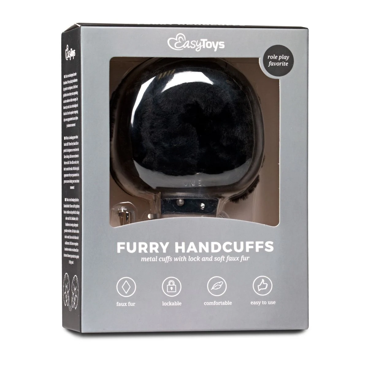 Zwarte pluche handboeien van Easytoys Fetish Collection voor unisex gebruik