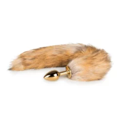 EasyToys Fetish gouden buttplug met vossenstaart, goudkleurig aluminium en beige staart