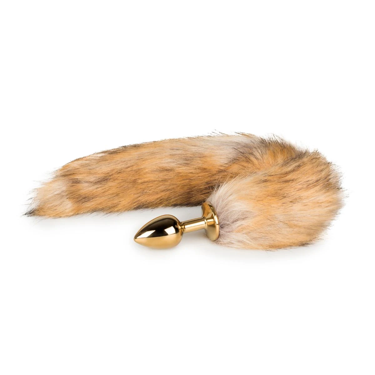 EasyToys Fetish gouden buttplug met vossenstaart, goudkleurig aluminium en beige staart