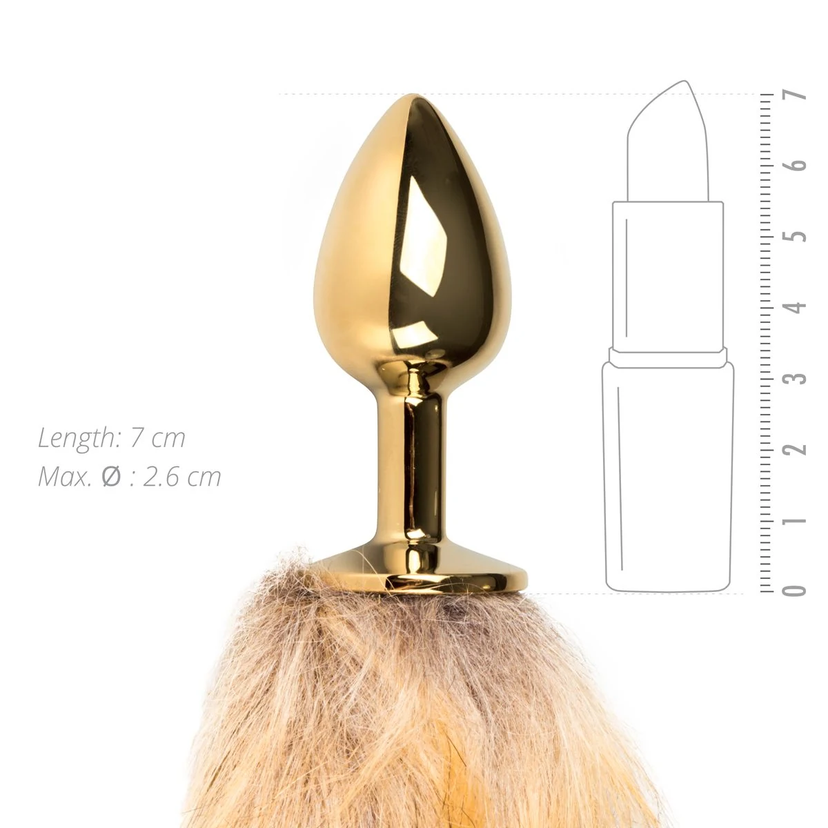 Easytoys Fetish buttplug goud met beige vossenstaart, lengte 420 mm en invoerdiepte 60 mm