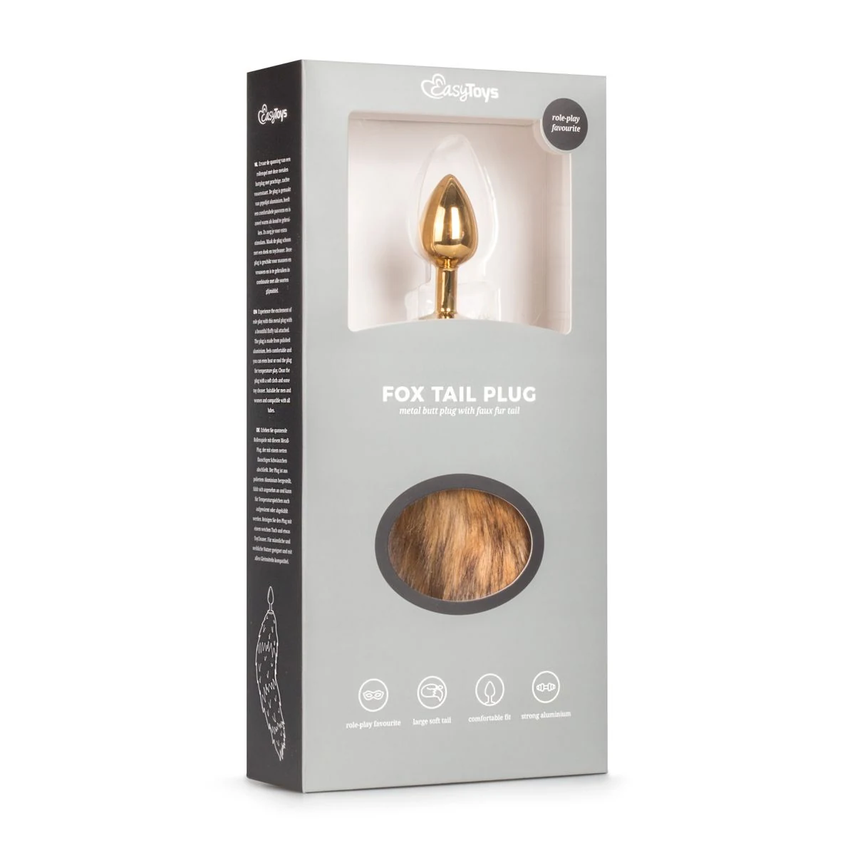 Goudkleurige buttplug met zachte vossenstaart van EasyToys Fetish Collection