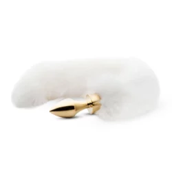 Easytoys Fetish witte vossenstaart buttplug in goudkleurig ontwerp