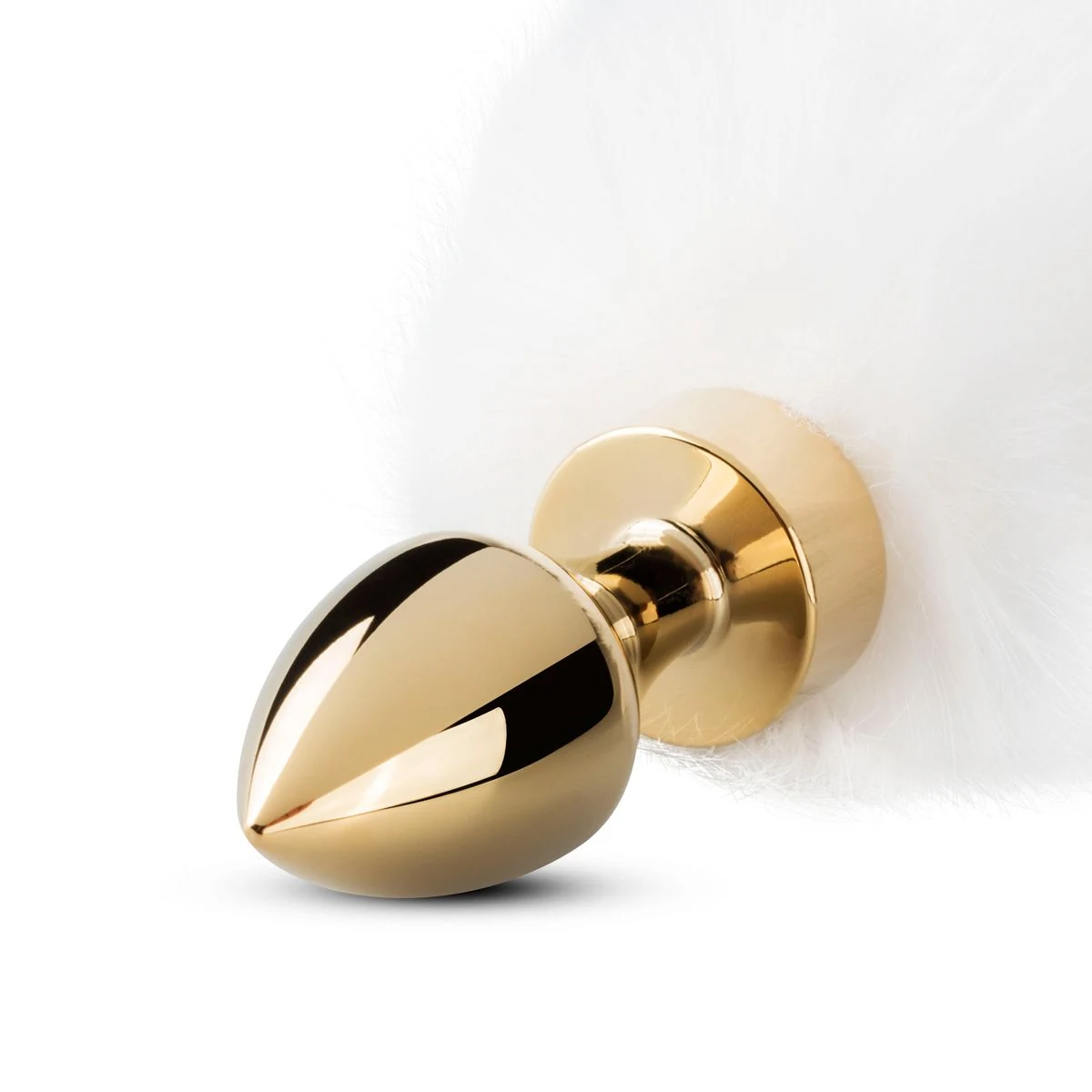 Goudkleurige buttplug met witte vossenstaart voor beginners en rollenspel