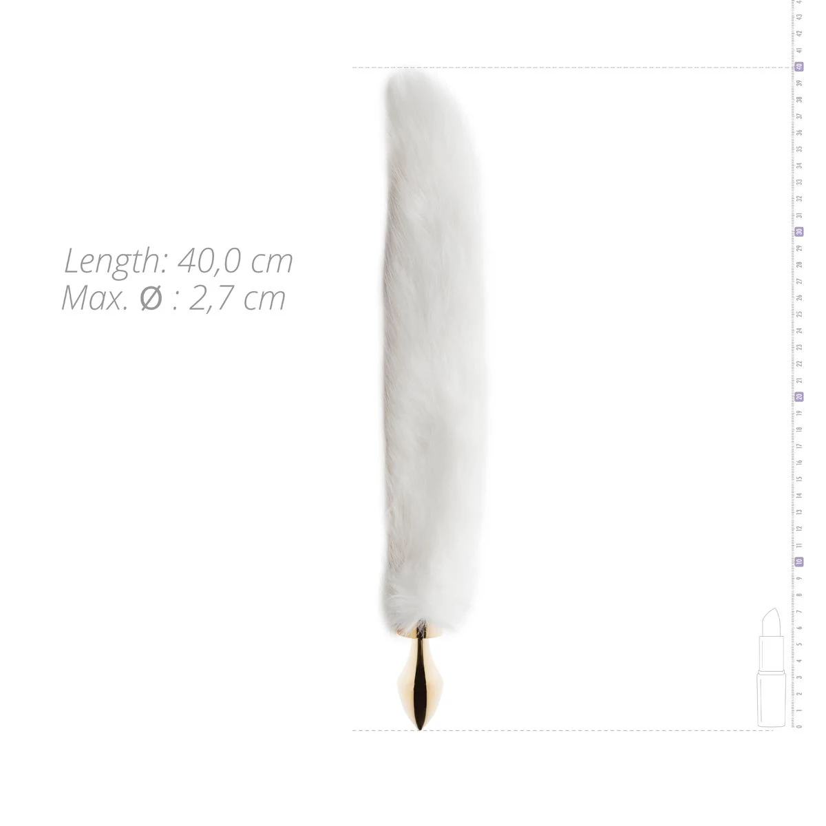 Witte vossenstaart buttplug met taps toelopende vorm en ribbels