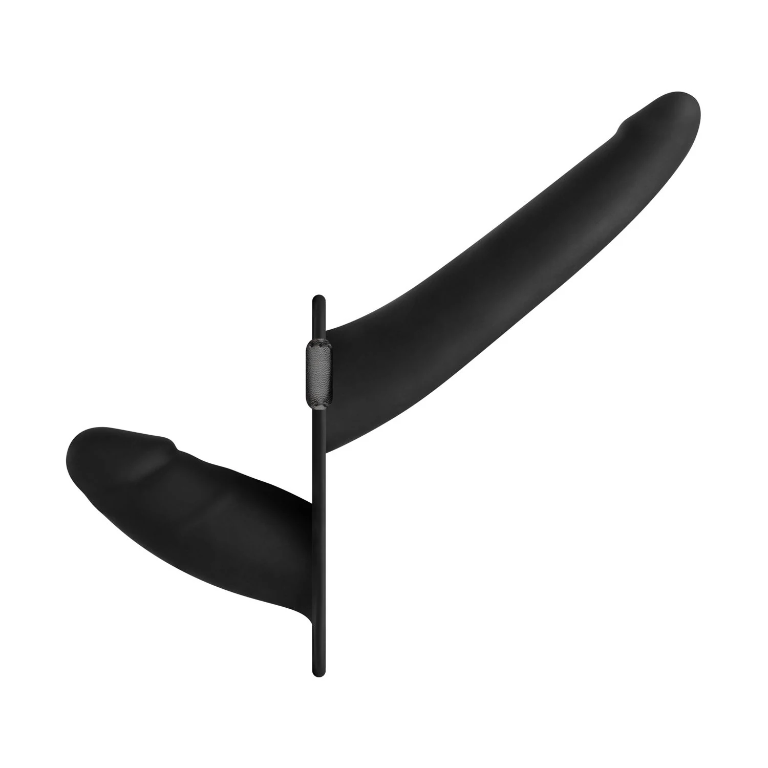Zwarte dubbelzijdige strap-on dildo voor vaginaal en anaal gebruik