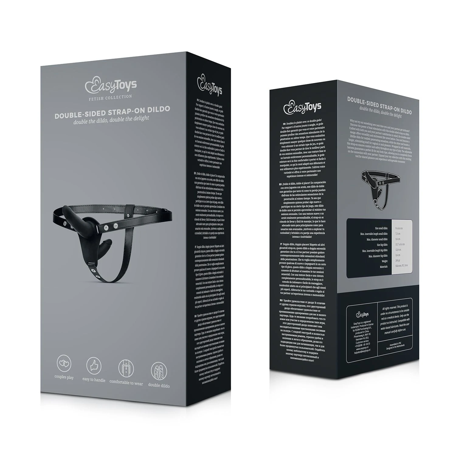 Dubbelzijdige strap-on dildo zwart met maximale diameter 35 mm