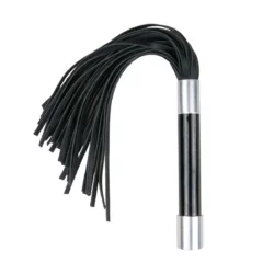 Easytoys Fetish flogger zwart met metalen handvat en zachte strengen