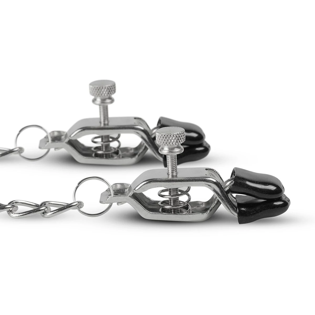 Zilveren tepelklemmen met metalen ketting voor tepelstimulatie