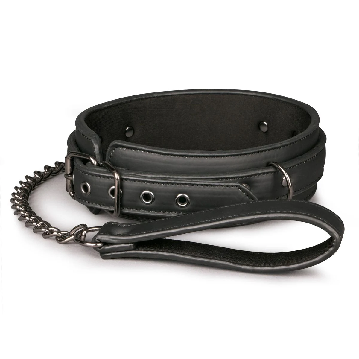 Easytoys Fetish bondage halsband met riem in zwart kunstleer en metaal