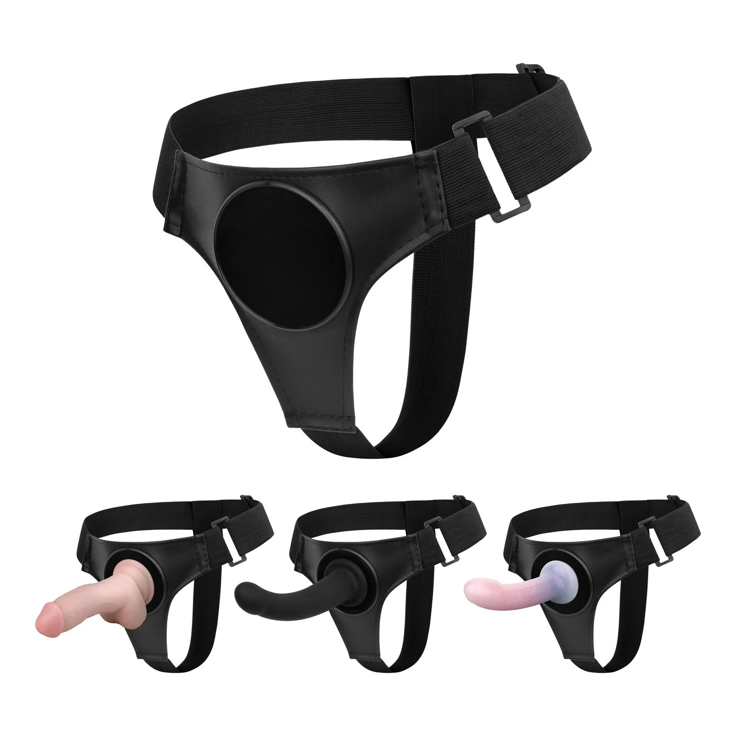 Zwart strap-on harnas van Easytoys Fetish Collection met zuignap