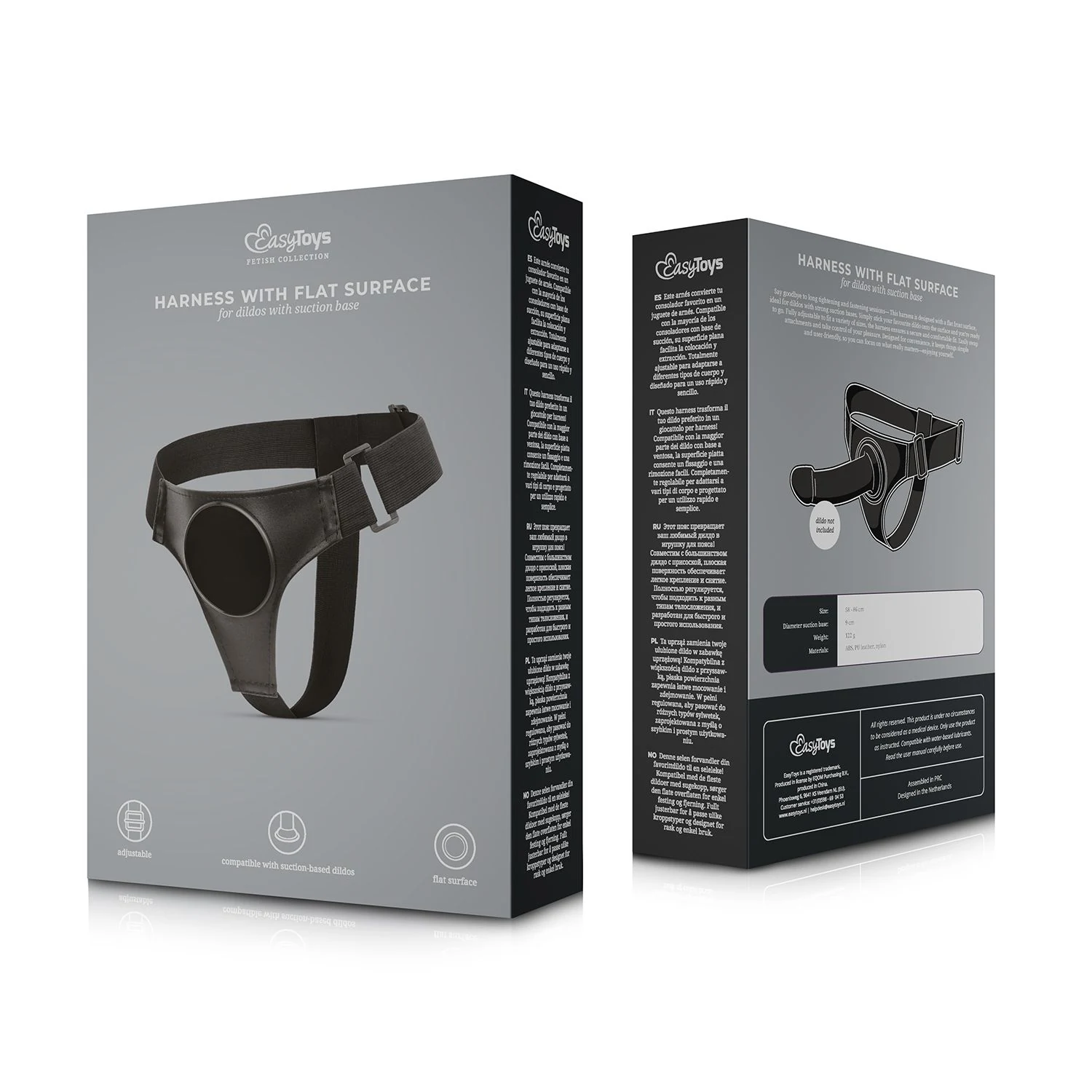 Zwart BDSM harnas van ABS, nylon en kunstleer met zuignap