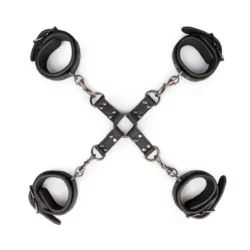 Easytoys Fetish hogtie met boeien, zwart kunstleer en metaal