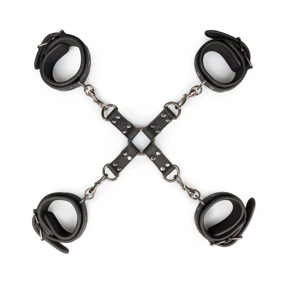 Easytoys Fetish hogtie met boeien, zwart kunstleer en metaal