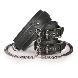 Easytoys Fetish kunstleren halsband met handboeien zwart