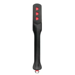 Easytoys Fetish lange paddle met hartje van zwart kunstleer met rode hartjes, 47 cm