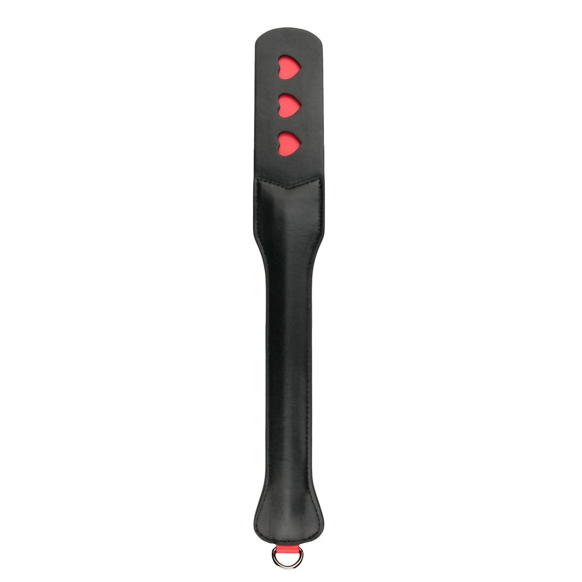 Easytoys Fetish lange paddle met hartje van zwart kunstleer met rode hartjes, 47 cm