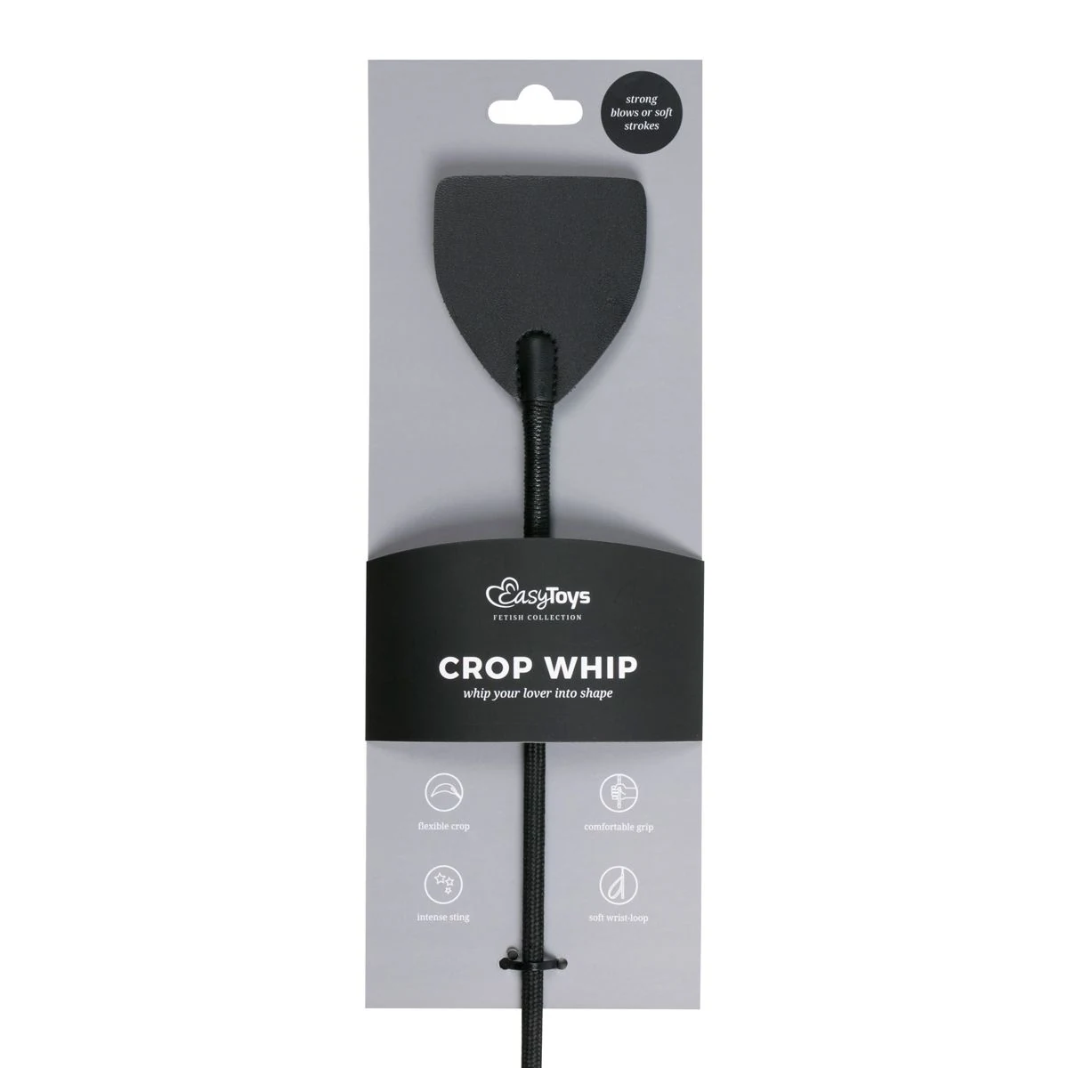Zwarte leren zweep met lange steel van Easytoys Fetish Collection