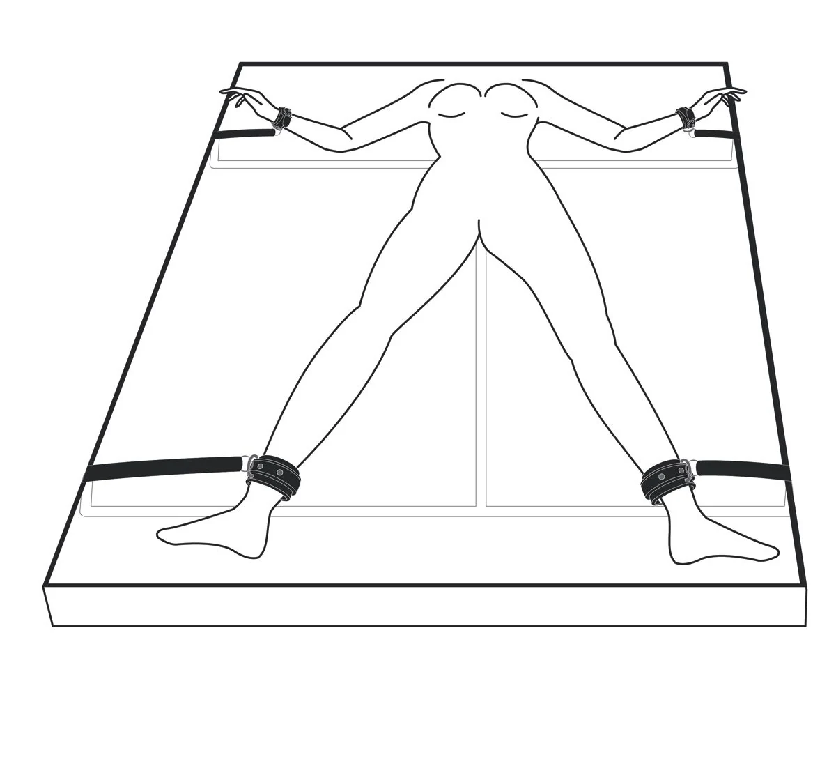Zwarte under mattress restraint set met verstelbare banden en clipsluitingen