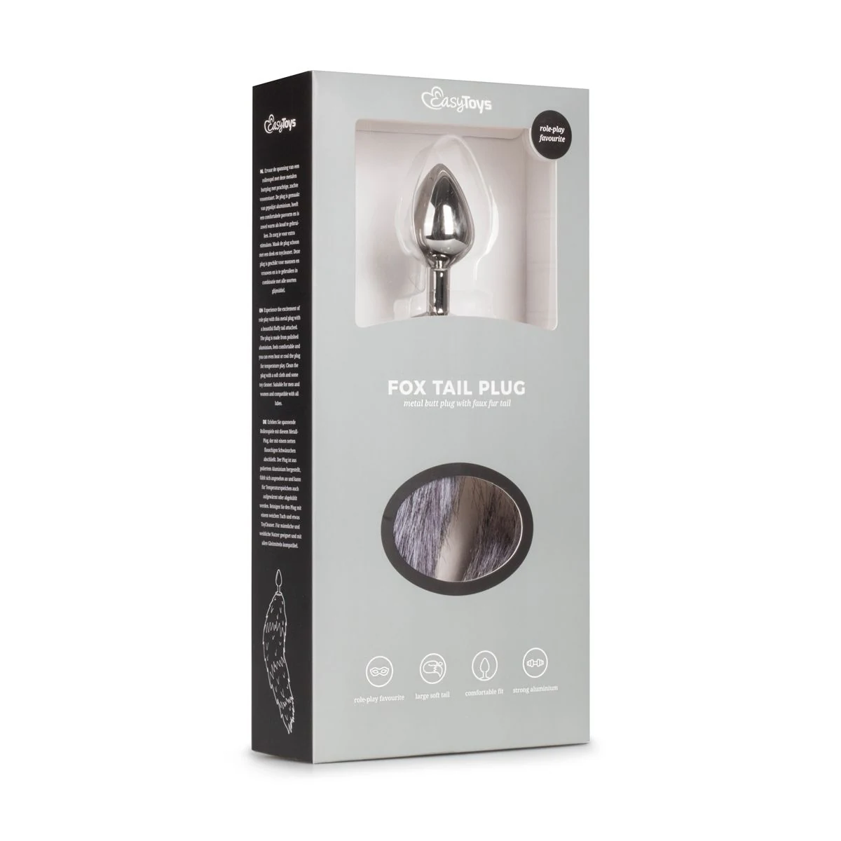 Unisex vossenstaart buttplug M zilver voor rollenspel