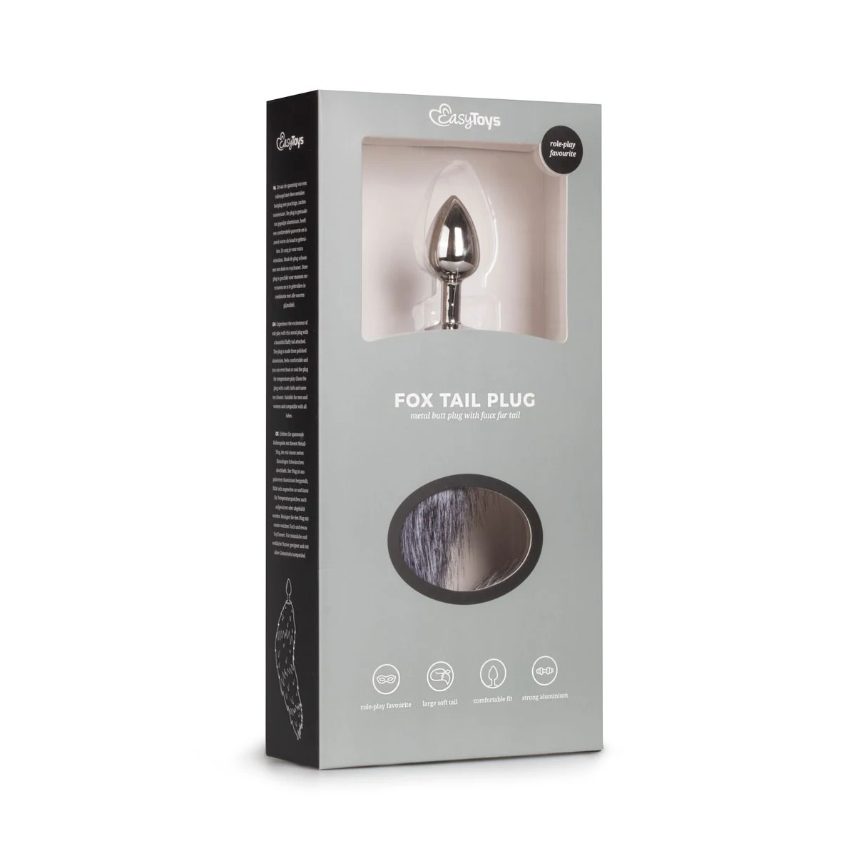 Unisex vossenstaart buttplug zilver, lengte 400 mm