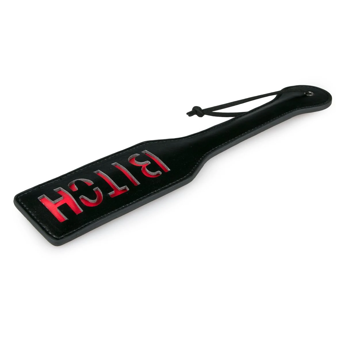 Zwarte kunstleren BDSM paddle met Bitch afdruk van Easytoys Fetish