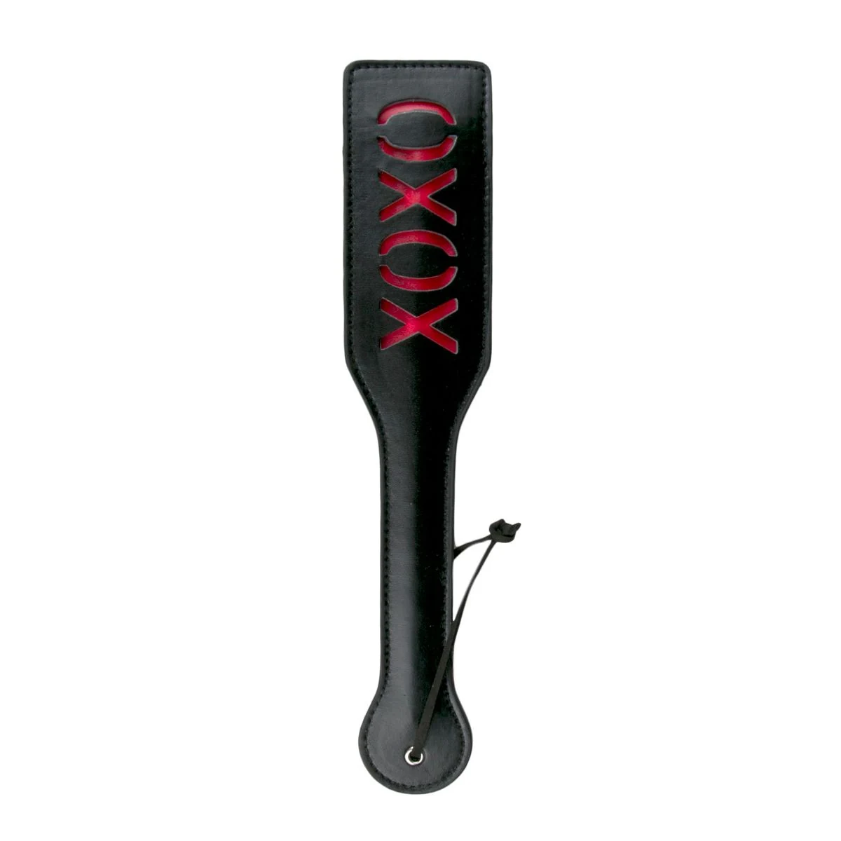 Easytoys Fetish zwarte paddle XOXO van kunstleer met stevig handvat