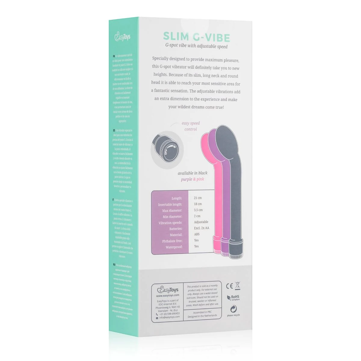 G-spot vibrator roze met invoerdiepte van 180 mm en buitendiameter van 35 mm