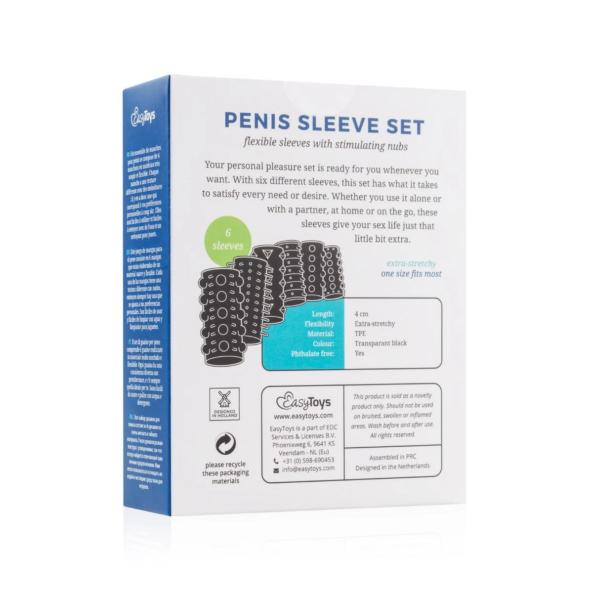 Rekbare penis sleeves met minimale diameter 15 mm en maximale diameter 60 mm
