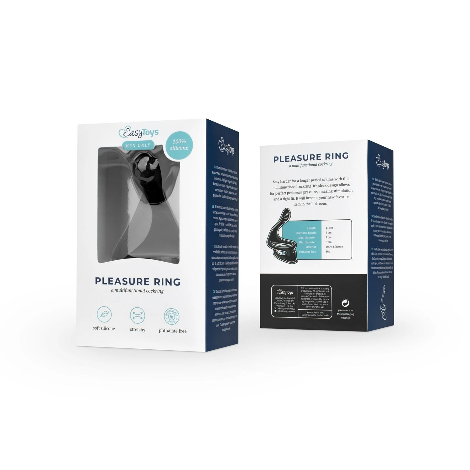 Pleasure Cockring zwart, flexibel en rekbaar voor hem