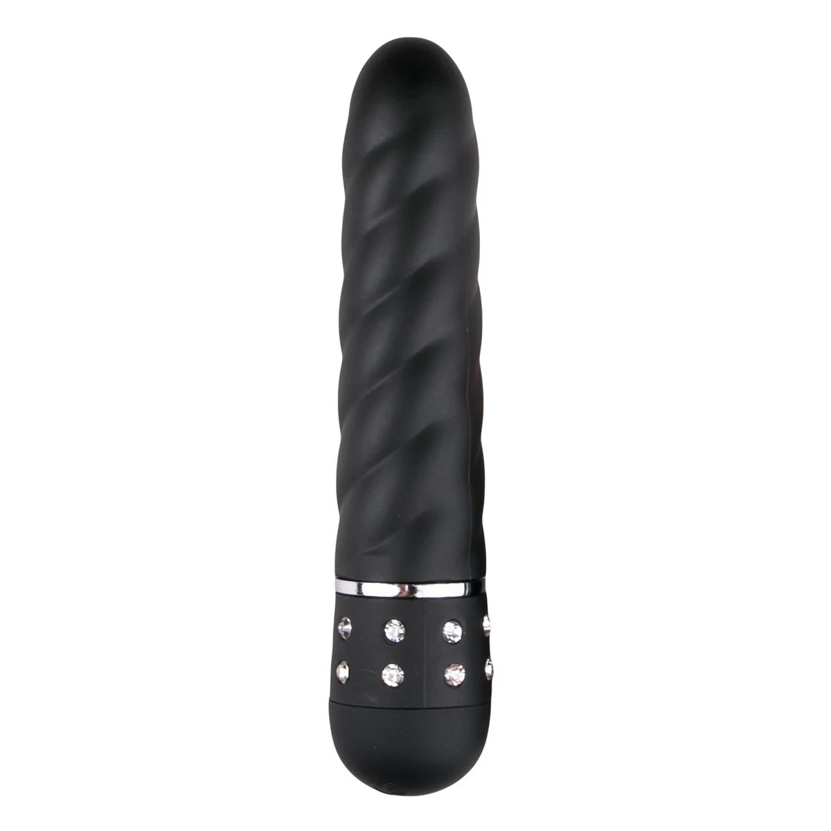 Easytoys mini vibrator zwart met gedraaide groeven en diamantjes