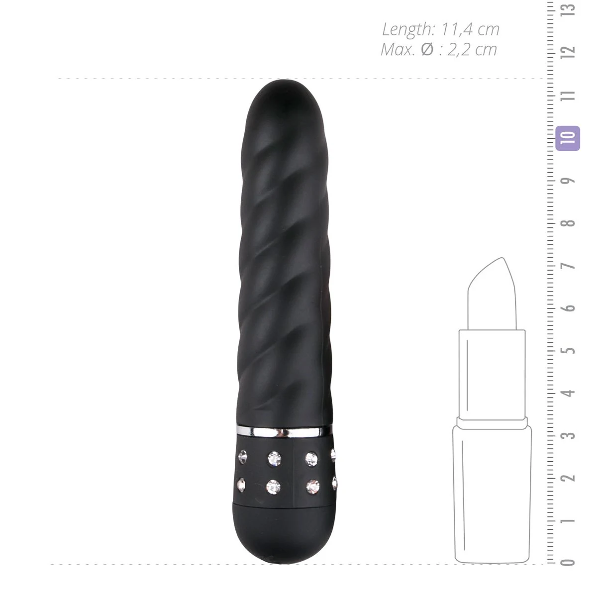 Zwarte mini vibrator met draaiknop en glinsterende diamantjes