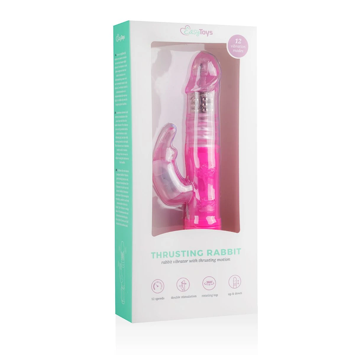 Rabbit vibrator roze met stotende top, roterende kralen en flexibele konijnenarm