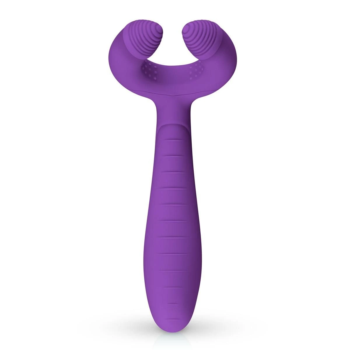 Couples vibrator met gebogen geribbelde vorm voor G-spot en prostaat