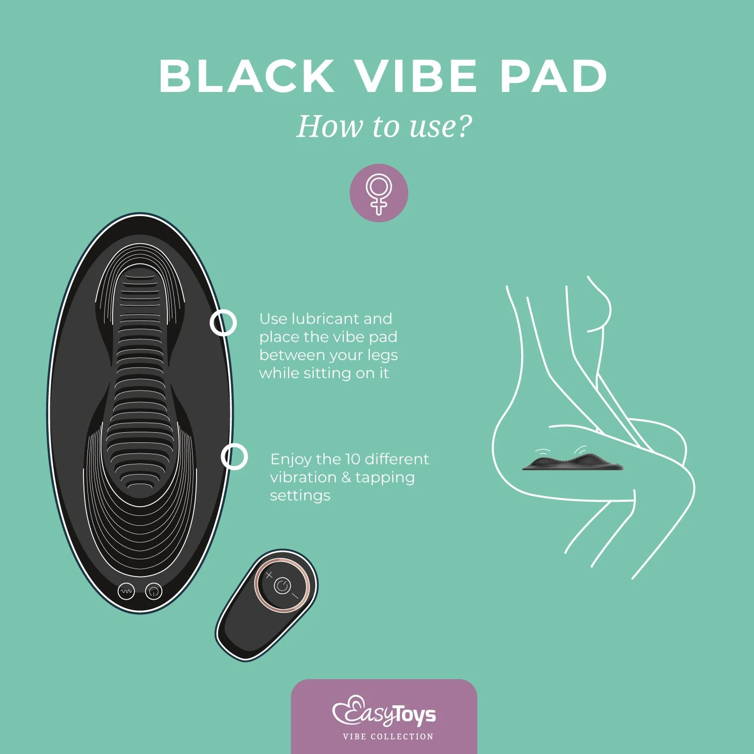 Zwart EasyToys Vibe Pad met wireless afstandsbediening