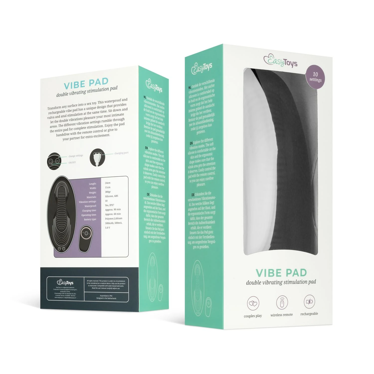 EasyToys vibratiepad met USB-opladen en batterijen