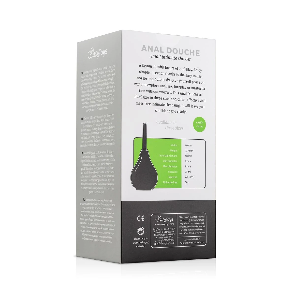 Easytoys Anaal Douche zwart van ABS, geschikt voor waterbasis en siliconenbasis glijmiddel