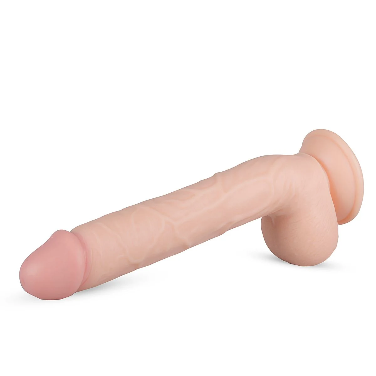 Beige PVC dildo Elvin met flexibele geaderde schacht