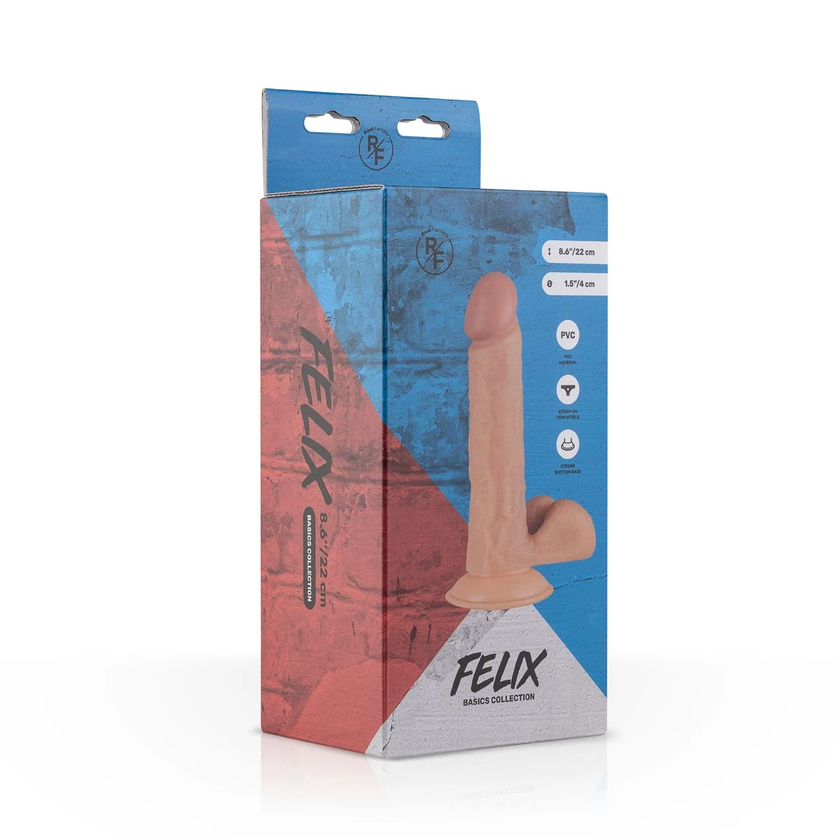 Real Fantasy Felix dildo met balzak, warmt snel op en voelt zacht en flexibel aan