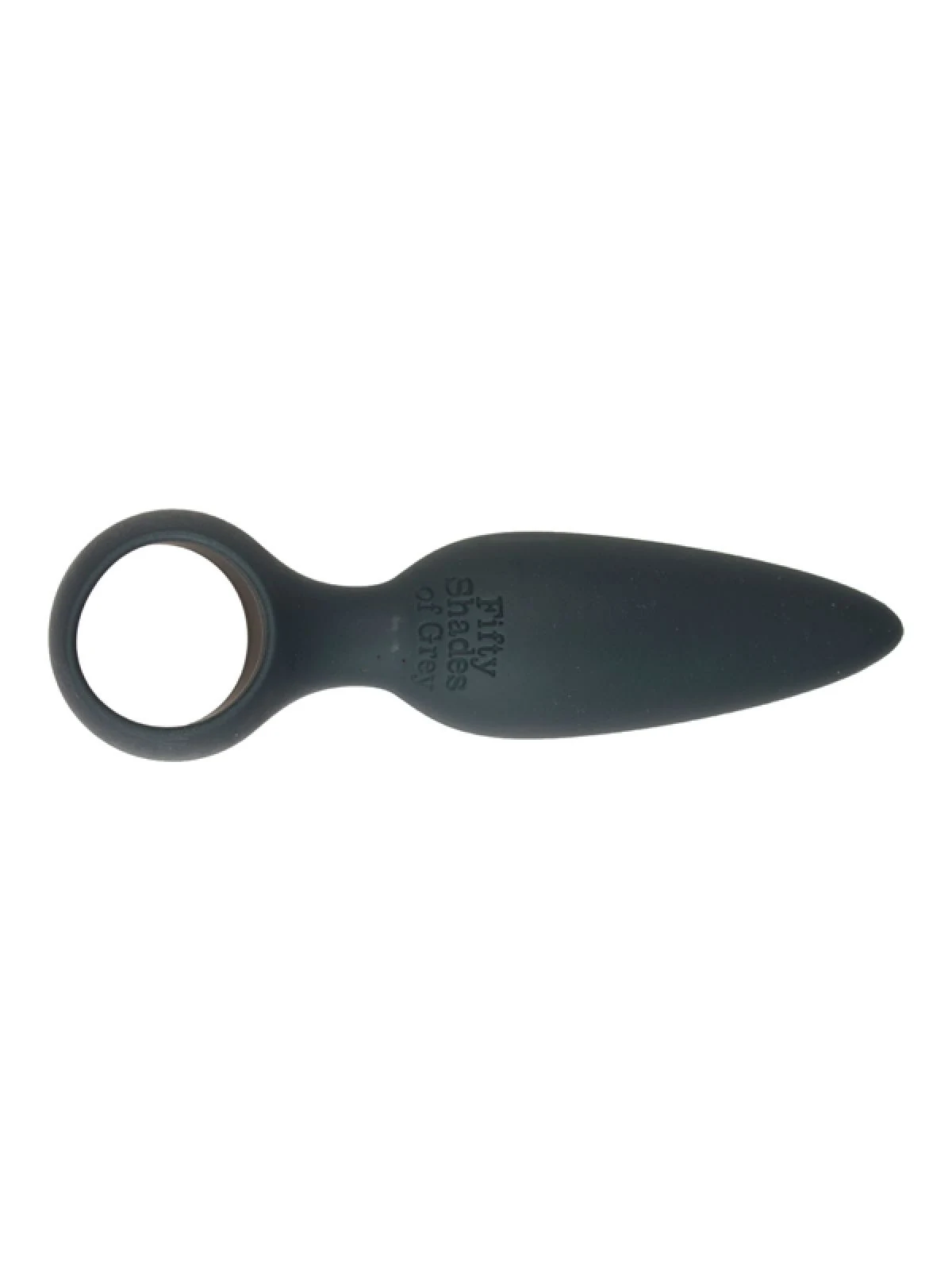 Zwarte siliconen buttplug met vingerlus uit Fifty Shades collectie