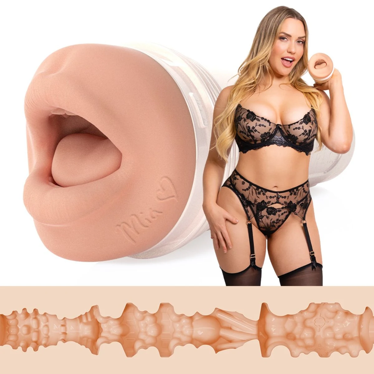 Fleshlight Girls Mia Malkova Headshot beige masturbator met mondopening