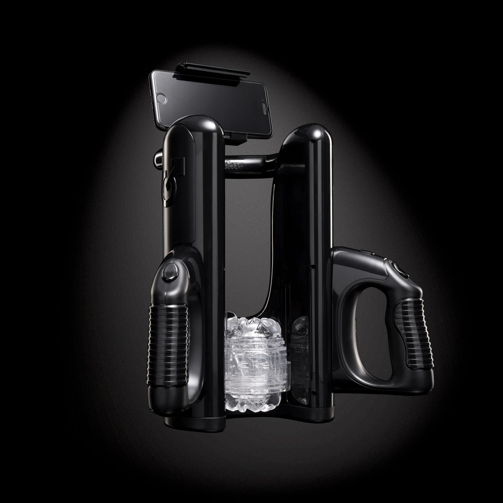 Fleshlight Quickshot Launch Black met universele smartphonehouder