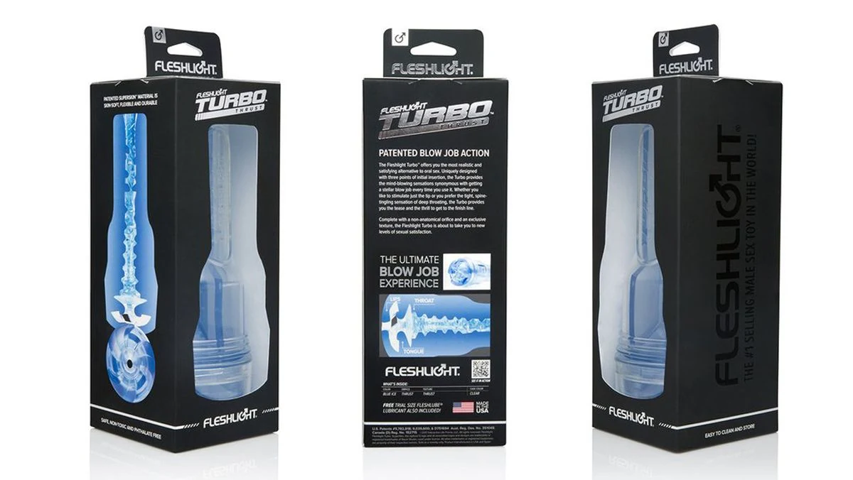 Fleshlight Turbo Thrust IJsblauw, uitneembare sleeve en neutrale opening